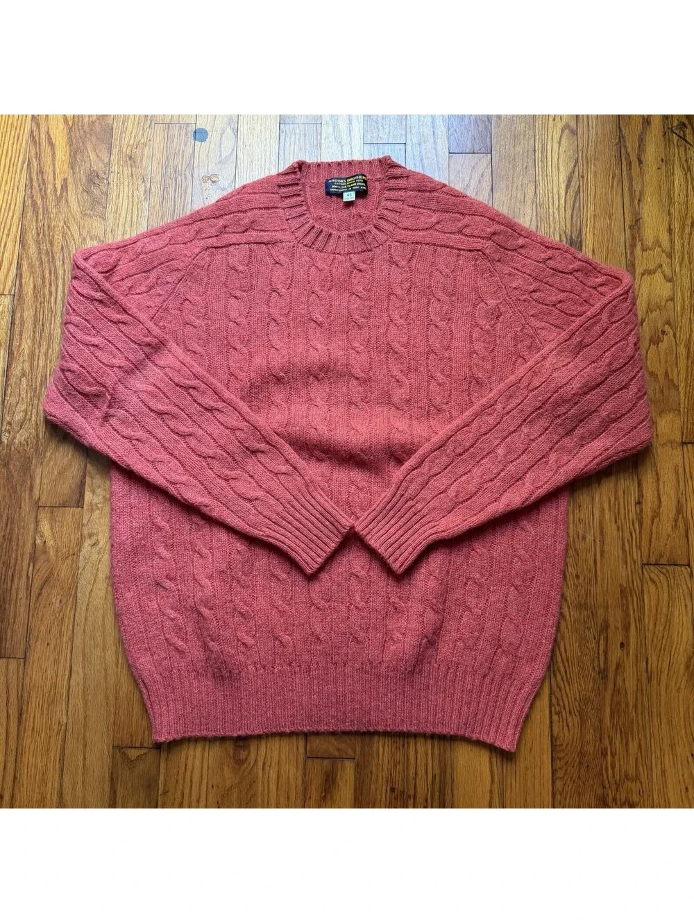 Vintage 70s Brooks Brothers Shetland Wool Cable Knit Sweater Red Size 46 XL READ